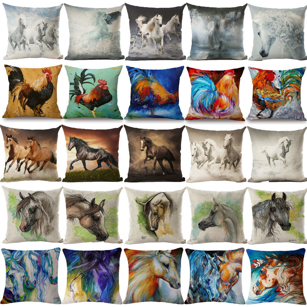 Online discount shop Australia - Cushion Cover Animal Cotton Linen Pentium Horse Felicity Cushion Mural Chicken Home Decorative Car Sofa Throw Pillow Cover