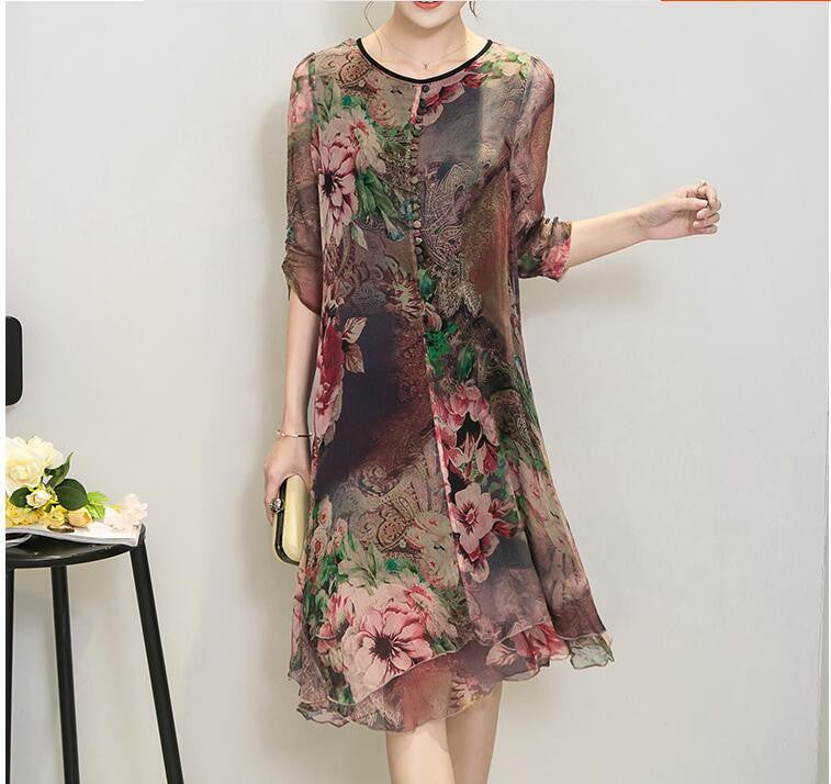 Fashion Women Summer Plus size clothing silk vintage bohemia expansion bottom dress print beach party dresses vestidos