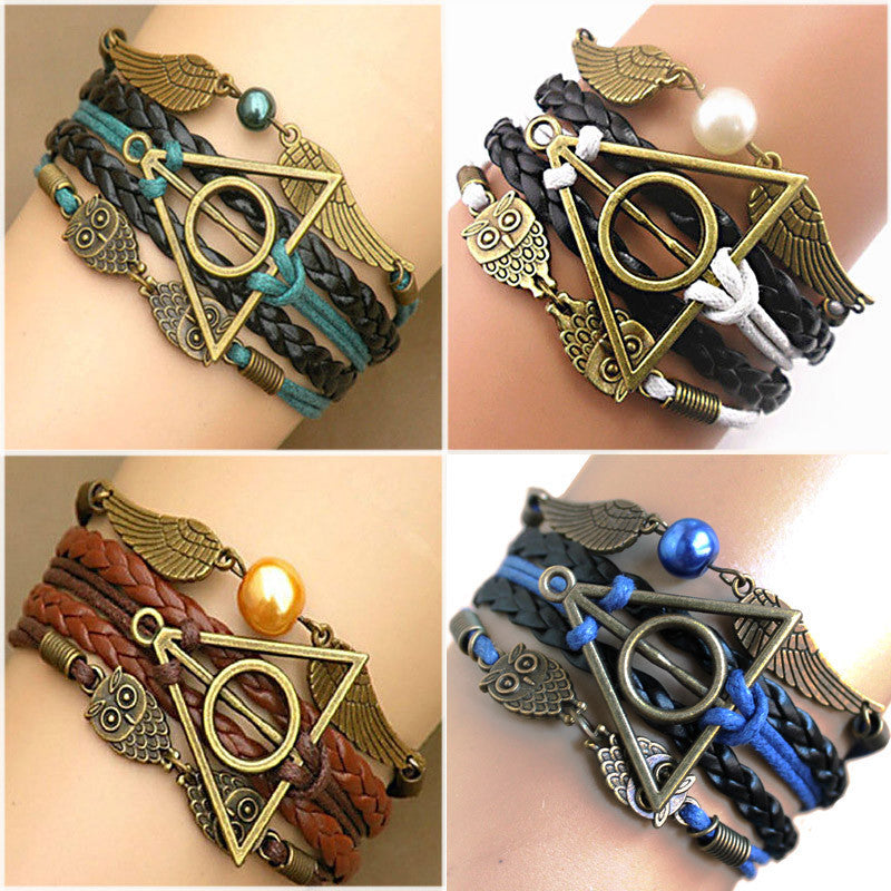 Online discount shop Australia - Harry Multilayer Braided Bracelets Vintage Owl Deathly Hallows wings Infinity Bracelet Bangle Gryffindor Slytherin