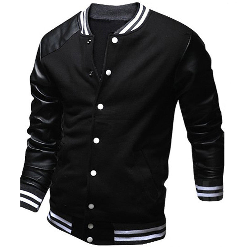 Mens Black Pu Leather College Hip Hop Baseball - Jewelry