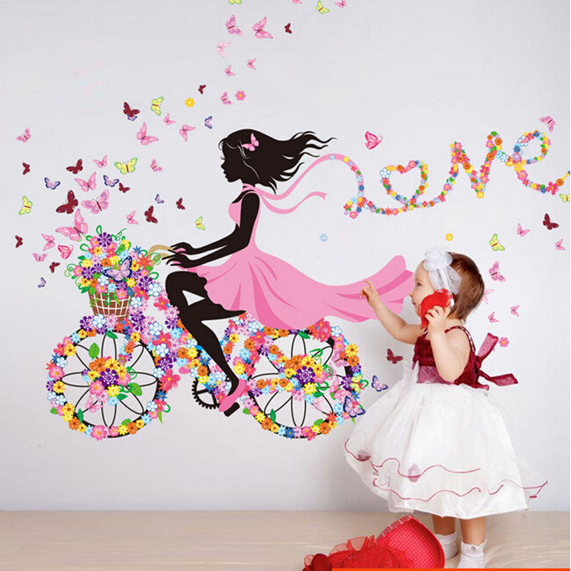 Personality Fairies Girl Butterfly Flowers Art Decal Wall Stickers For Home Decor DIY Mural Kids Rooms Wall Decoration