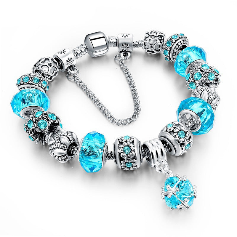 Online discount shop Australia - European Style Authentic Tibetan Silver Blue Crystal Charm Bracelet for Women Original DIY Beads Jewelry Christmas Gift