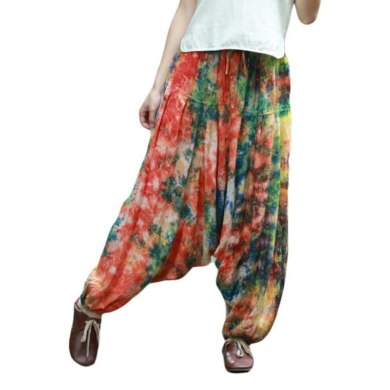 Boho Baggy Harem Pants Pockets Drawstring Waist Casual Pants