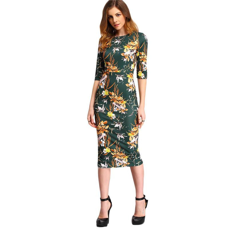 Womens Autumn Dress Bodycon Dresses Vintage Spring Summer Office Green