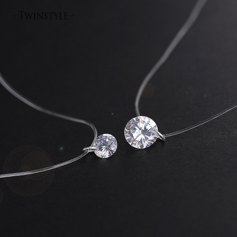 925 Sterling Silver Dazzling Zircon Necklace And Invisible Transparent