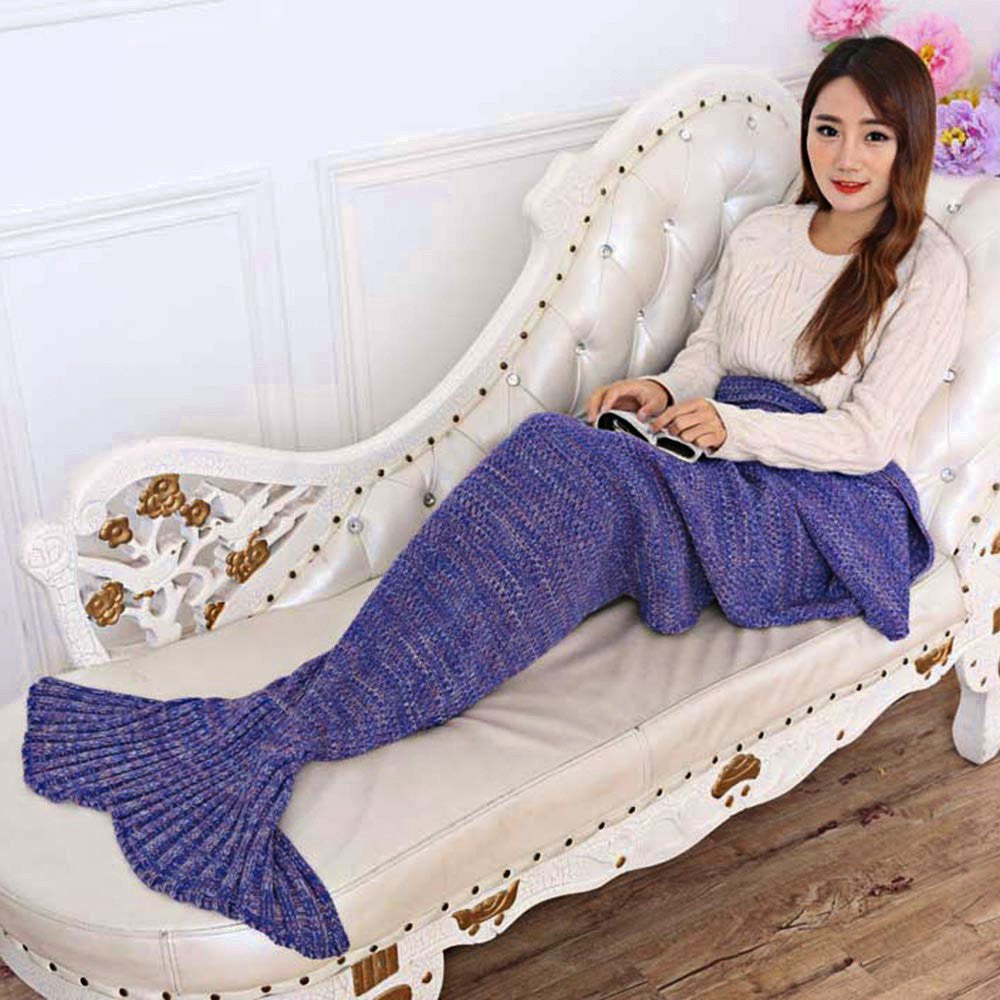 Online discount shop Australia - 195x95CM Yarn Knitted Mermaid Tail Blanket Super Soft Sleeping Bed Handmade Crochet Anti-Pilling Portable Blanket