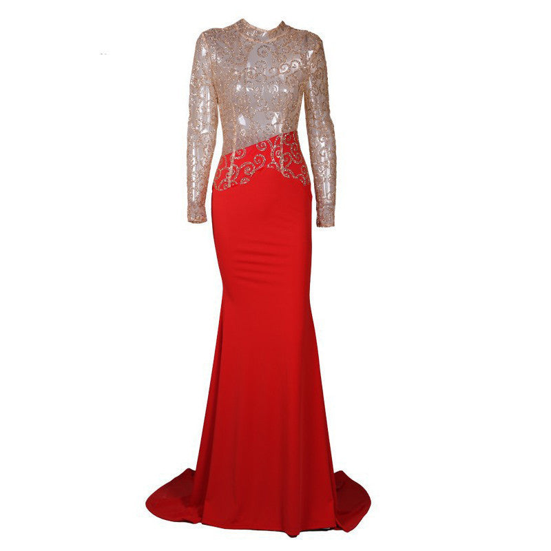 Fashion Flash sexy halter high-necked long-sleeved dress FT2537 Fashion Flash sexy halter high-necked long-sleeved dress FT2537