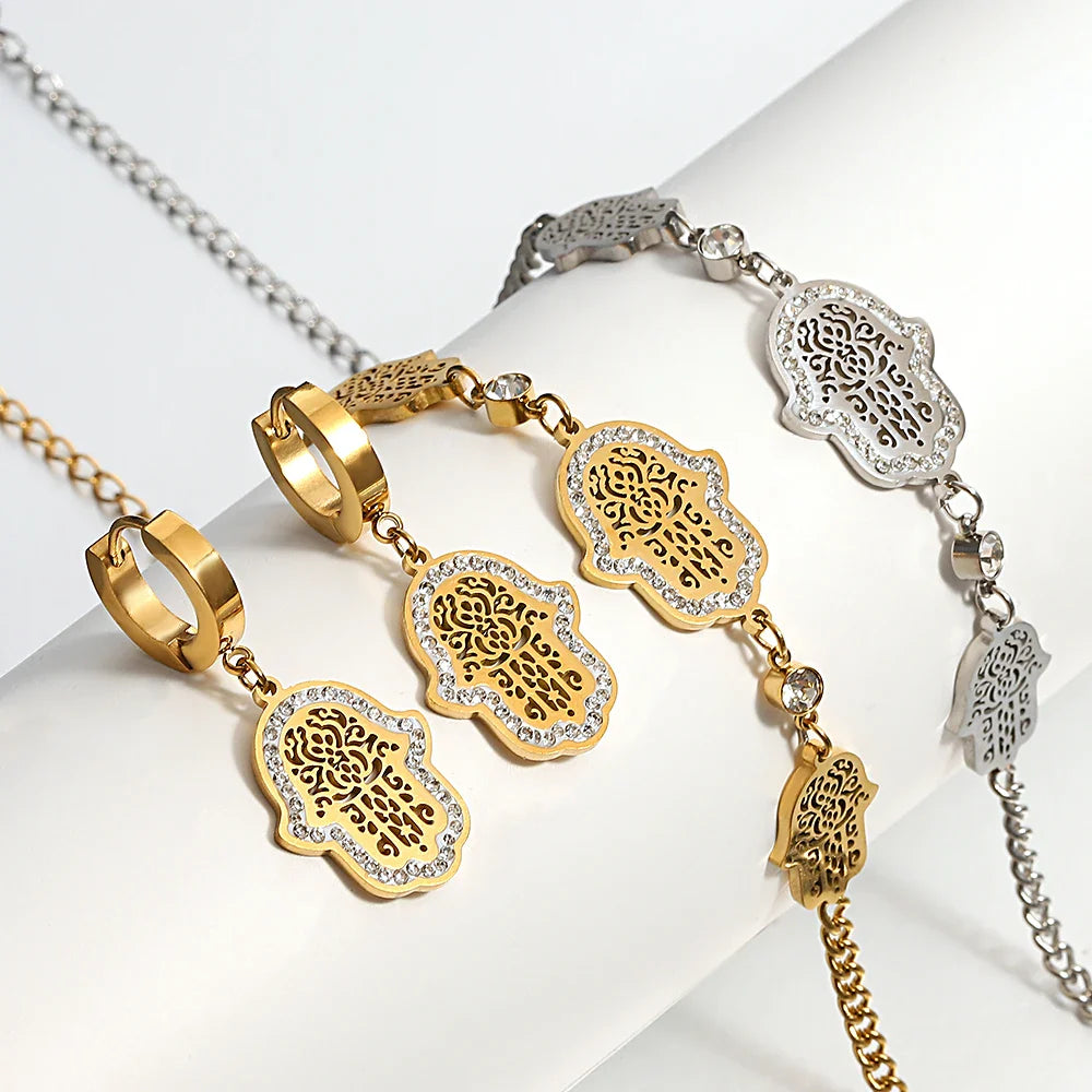 Hand Bracelet Earrings Necklace Miriam Hand Charm Wristband Collar Fashion Jewelry Set Gift-Dollar Bargains Online Shopping Australia