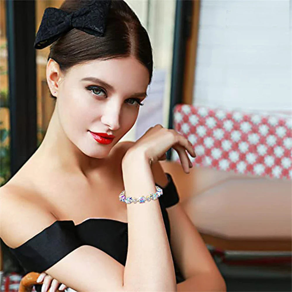 Luxury Design 8mm Sugar Cube Crystal Bracelet Necklace Earrings Jewelry Set Shine Lady Party Accessories Romantic Valentine Gift-Dollar Bargains Online Shopping Australia