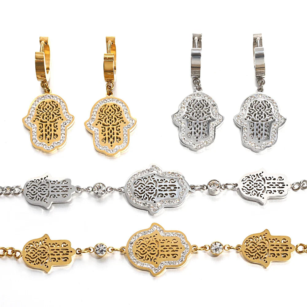 Hand Bracelet Earrings Necklace Miriam Hand Charm Wristband Collar Fashion Jewelry Set Gift-Dollar Bargains Online Shopping Australia