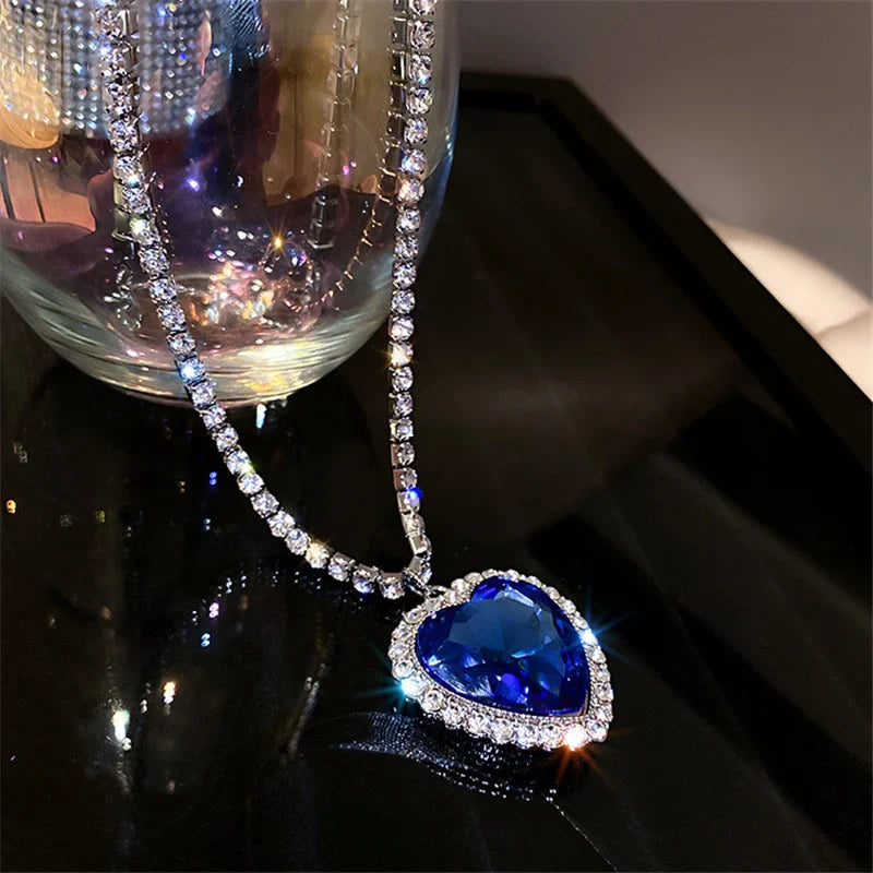 Blue Heart Crystal Necklaces for Women Long Chain Pendant Necklaces Statement Jewelry-Dollar Bargains Online Shopping Australia