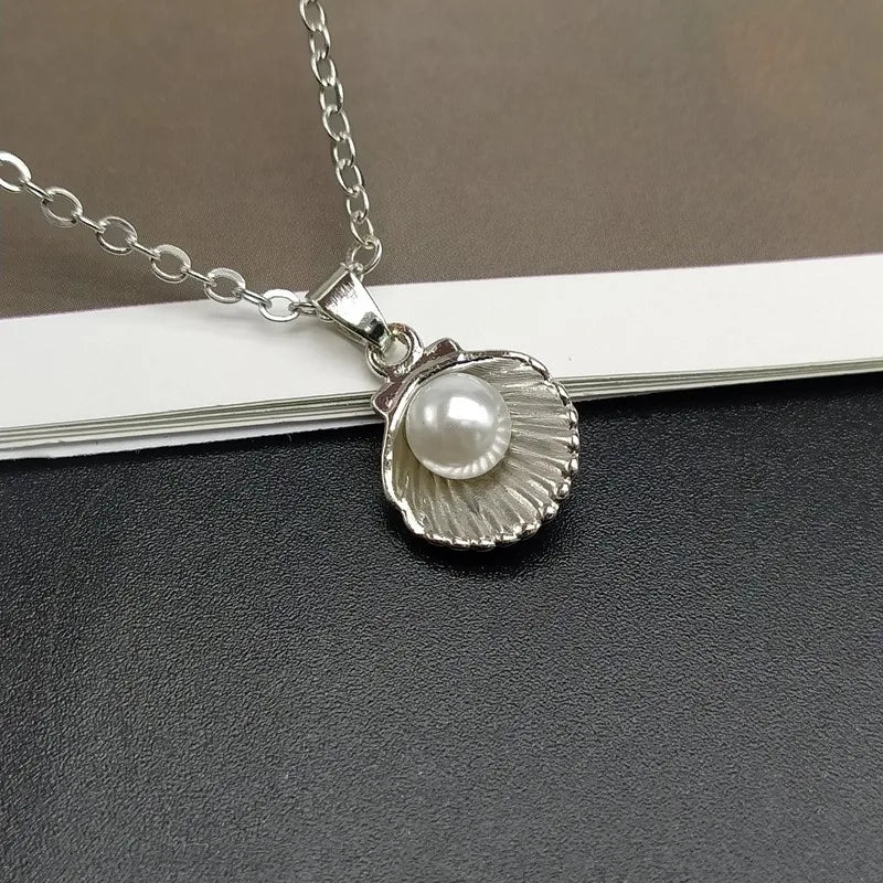 Shell Imitation Pearl Pendant Necklace For Women Fashion Collar Neck Jewelry