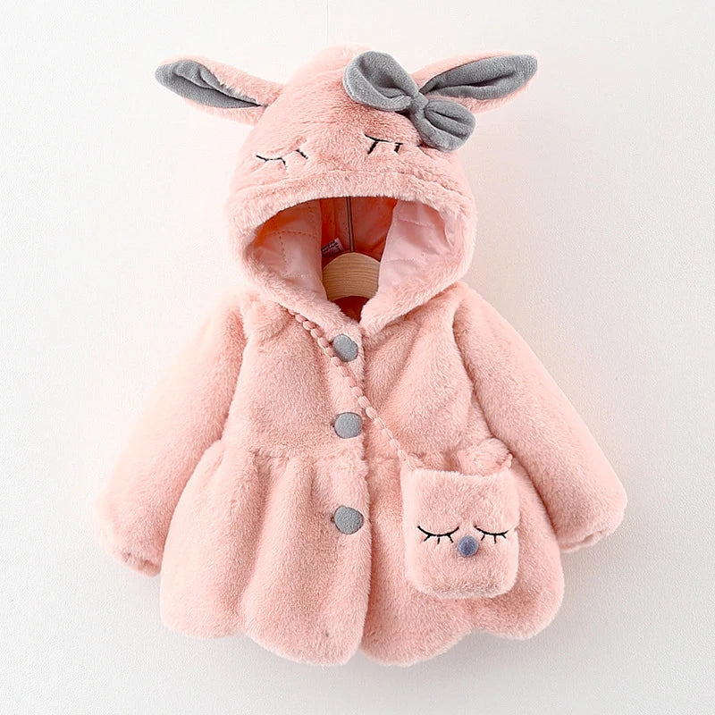 Cute Rabbit Ears Plush Baby Jacket Christmas Sweet Princess Girls Coat Autumn Winter Warm Hooded Outerwear Toddler Girl Clothes-Dollar Bargains Online Shopping Australia