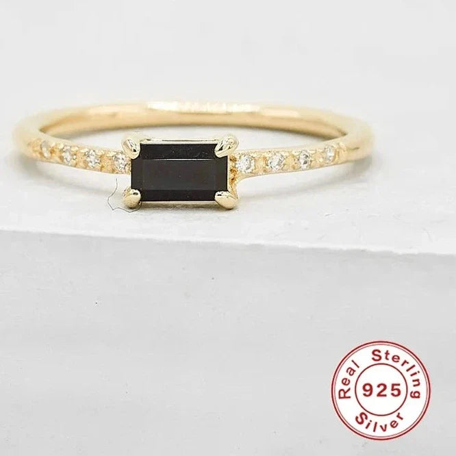 Square Black Diamond Ring Sterling Silver Gold Rings For Women Luxury Fine Jewelry Wedding Rings-Dollar Bargains Online Shopping Australia