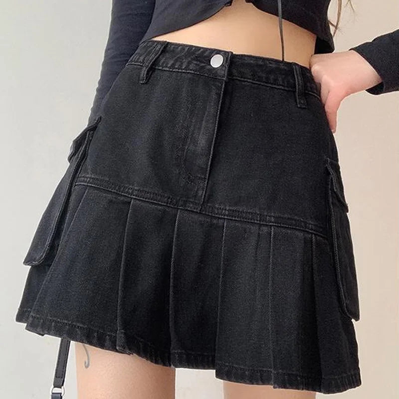 Skirt Women Folds Denim Mini Casual A-Line Vintage Fashionable Harajuku Sweet Girls-Dollar Bargains Online Shopping Australia