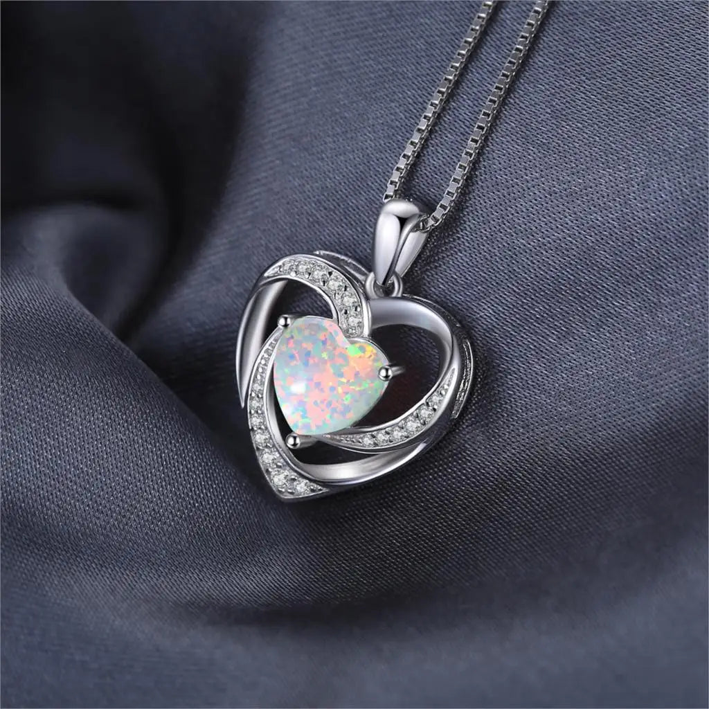 Heart Love 2.4ct Created Opal 925 Sterling Silver Pendant Necklace for Women No Chain