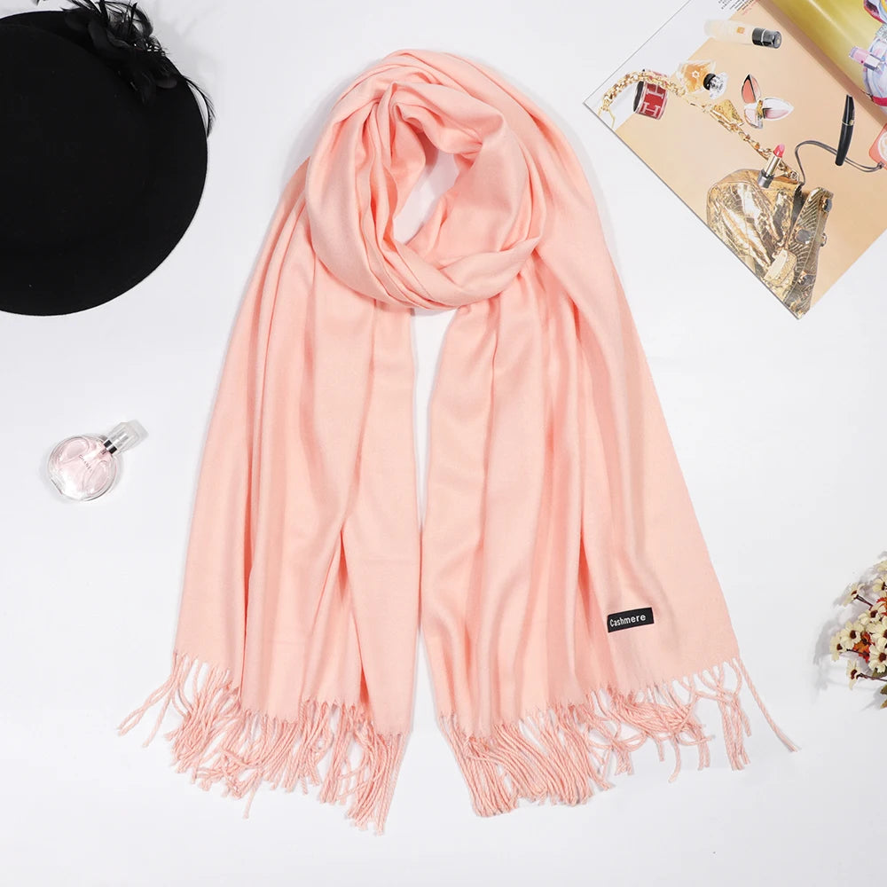 Winter Cashmere Women Scarf Female Luxury Brand Scarves Lady Tassel Bandana Women Solid Shawl Wraps Pashmina