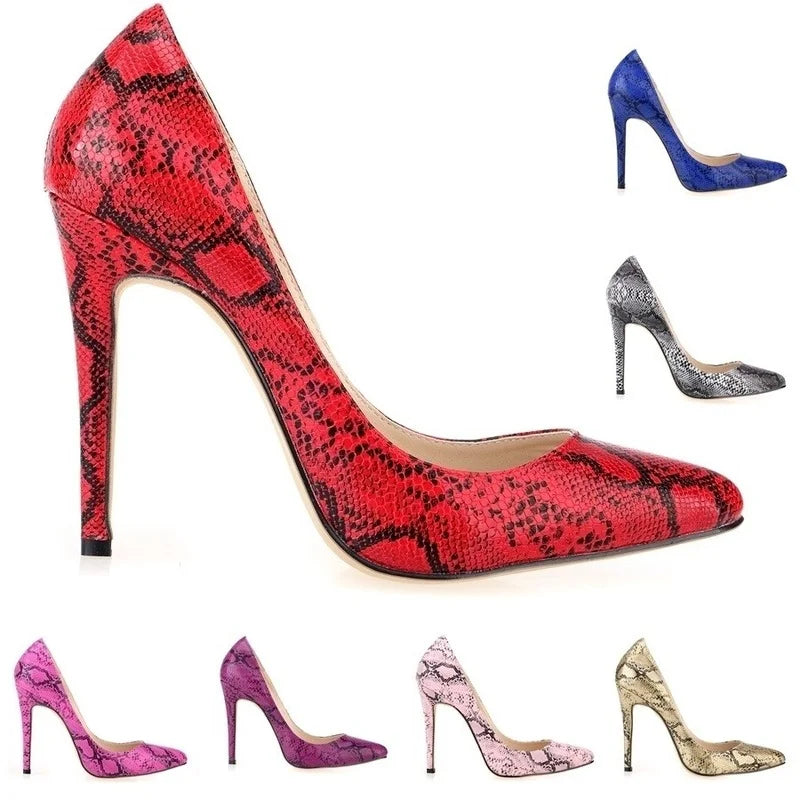 Pointed Toe High Heels Women Pumps Shoes Faux Snake Print Wedding Party