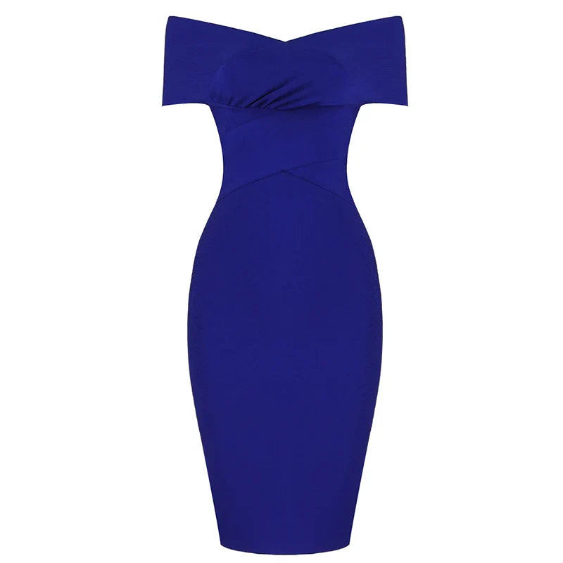 Women Bodycon Sexy Off The Shoulder Rayon Bandage Dress Club Dress Midi Celebrity Party Dress-Dollar Bargains Online Shopping Australia