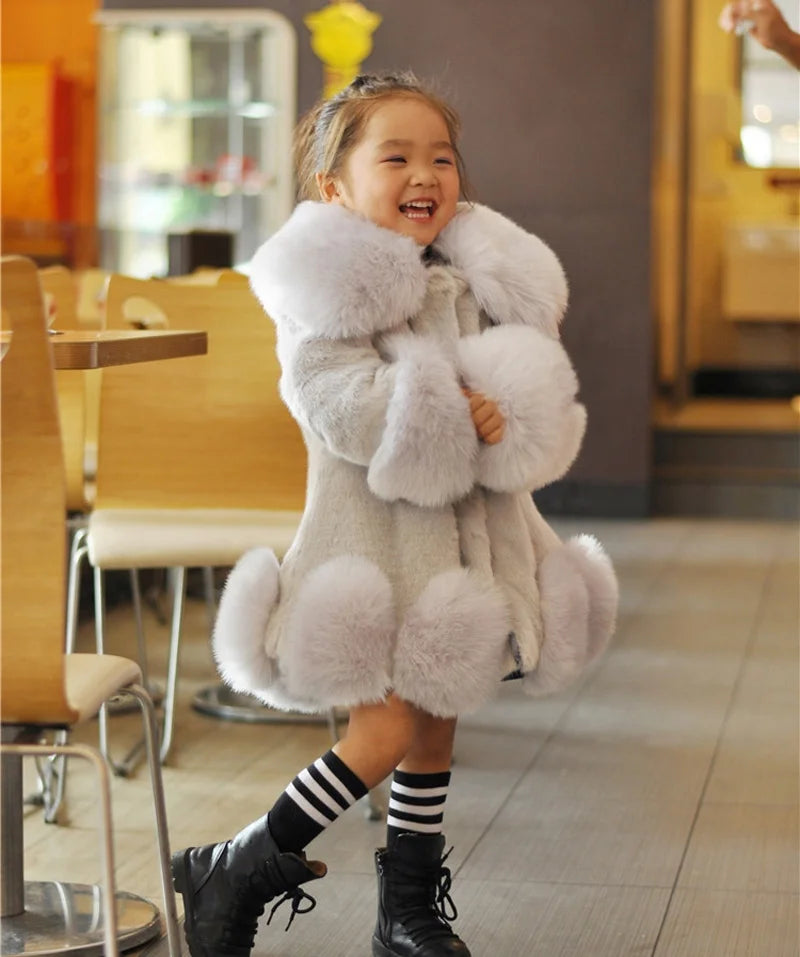 Winter Jacket Kids Girl Parkas Cute Warm Wedding Faux Fur Coat For Gir
