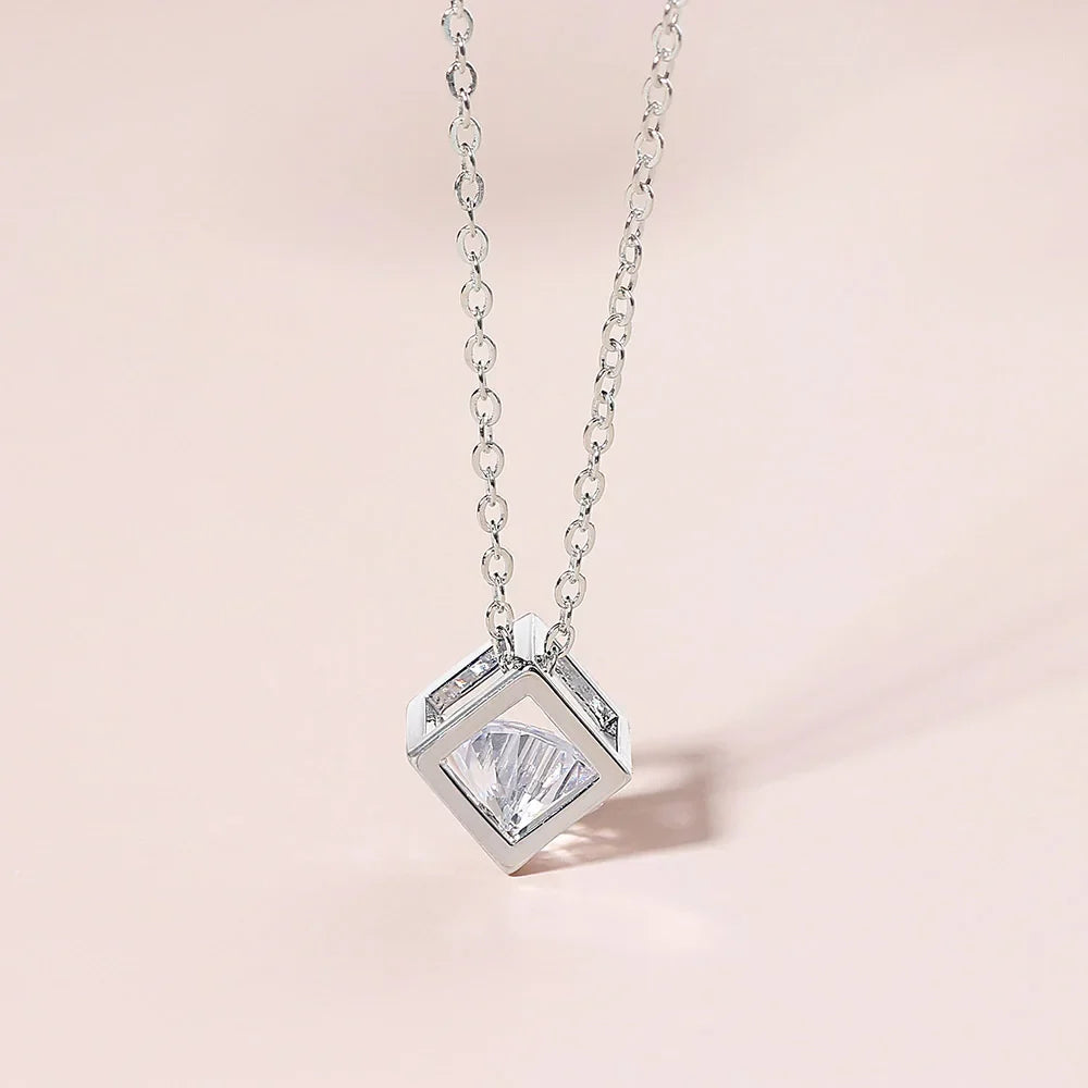 Charms Necklace For Women Aesthetic Cube Pink Zircon Rose Gold Color Choker Chain On Neck Jewelry Korean Pendants-Dollar Bargains Online Shopping Australia