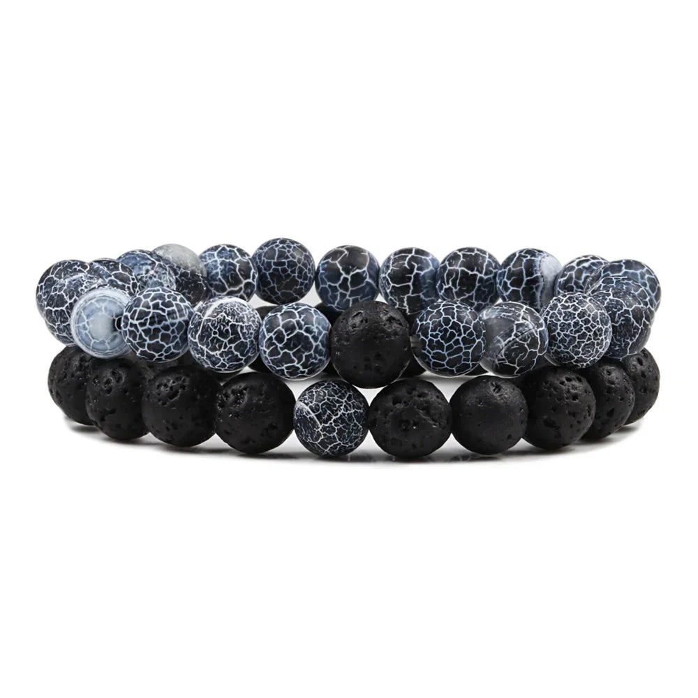 Beaded Bracelets Bangles Set Natural Lava Stone Couples Distance Energy Elastic Rope Men Women Best Friend Jewelry Gift