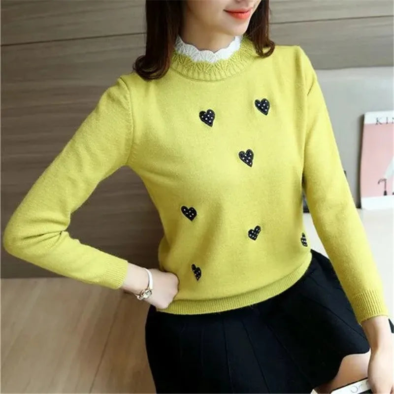 Sweater Womens Knitted Top Knit Sweater Ladies Embroidery Loose Wild Short Pullover