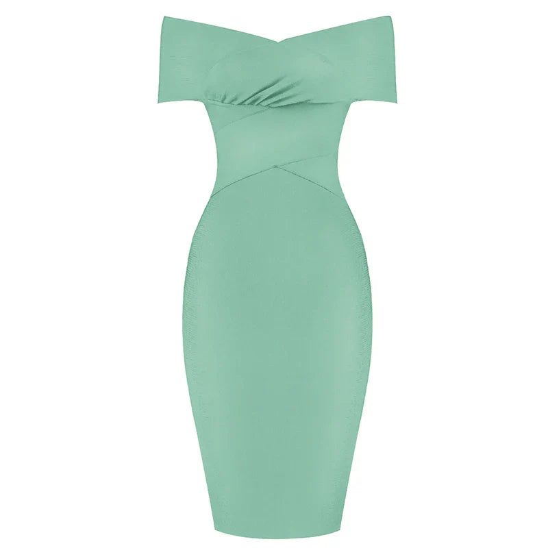 Women Bodycon Sexy Off The Shoulder Rayon Bandage Dress Club Dress Midi Celebrity Party Dress-Dollar Bargains Online Shopping Australia