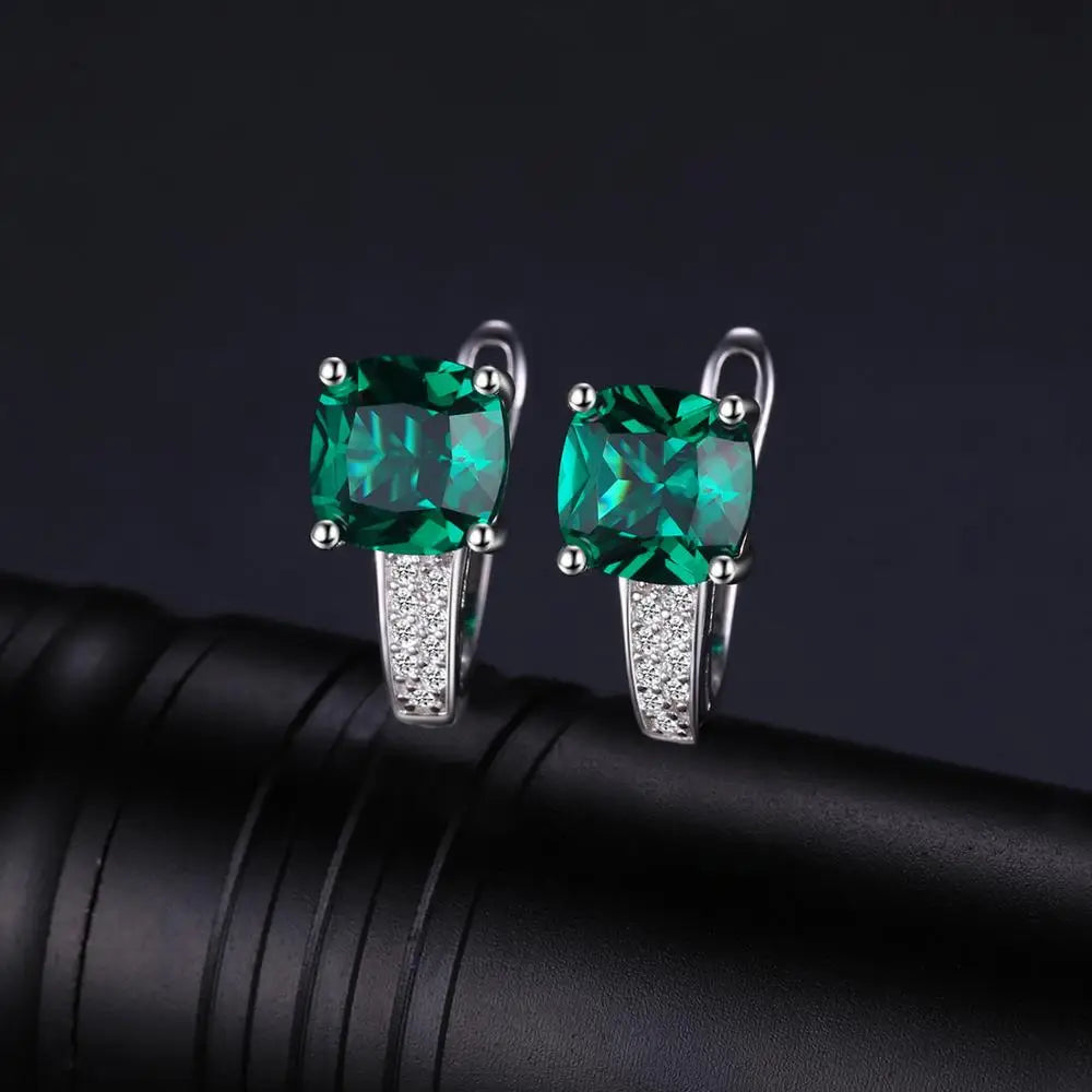 Simulated Green Emerald Created Ruby Sapphire 925 Sterling Silver Hoop Earrings for Women Gemstones Huggie Earings