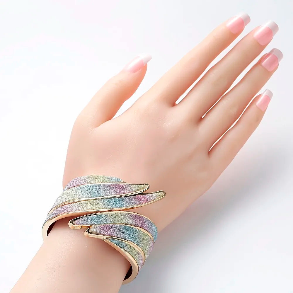 Metal Cuff Bracelets Bangles Women Jewelry Fashion Gold Color Feather Width Charm