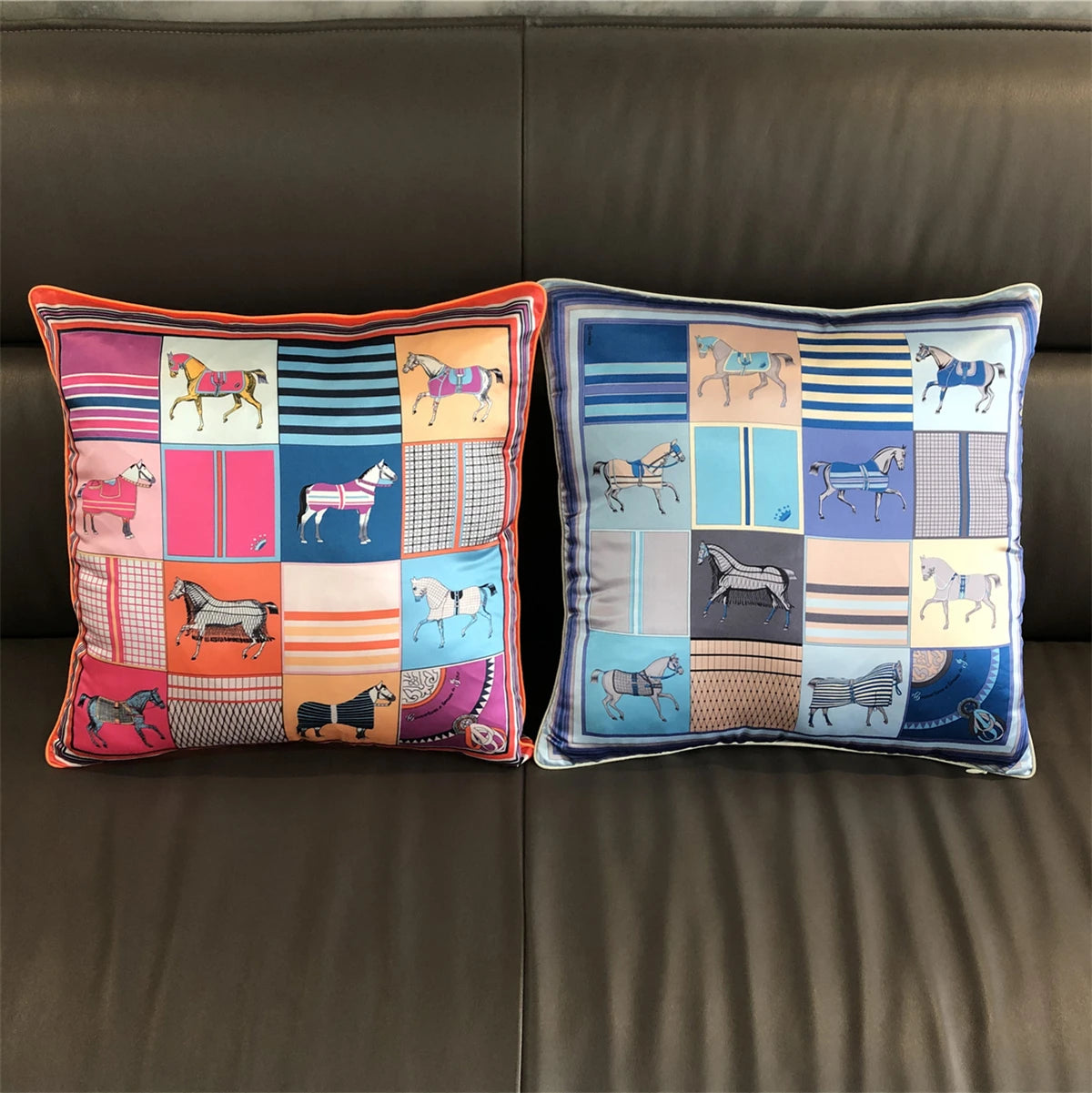 Silk Pillowcase Brand Design Plaid Horse Sofa Throw Pillow Chair Car Cushion Cover Home Decoration Fashion Pillow