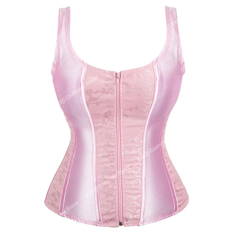 Steampunk Corset with Cup Lingerie Zipper Side Straps Overbust Corset Waist Trainer Bustier Plus Size-Dollar Bargains Online Shopping Australia