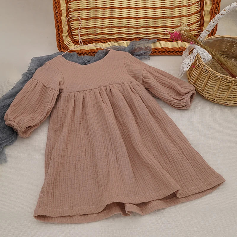 Children's Organic Cotton Double Gauze Loose Pockets Baby Girls Dress Fashion Princess Casual Kids Dresses-Dollar Bargains Online Shopping Australia
