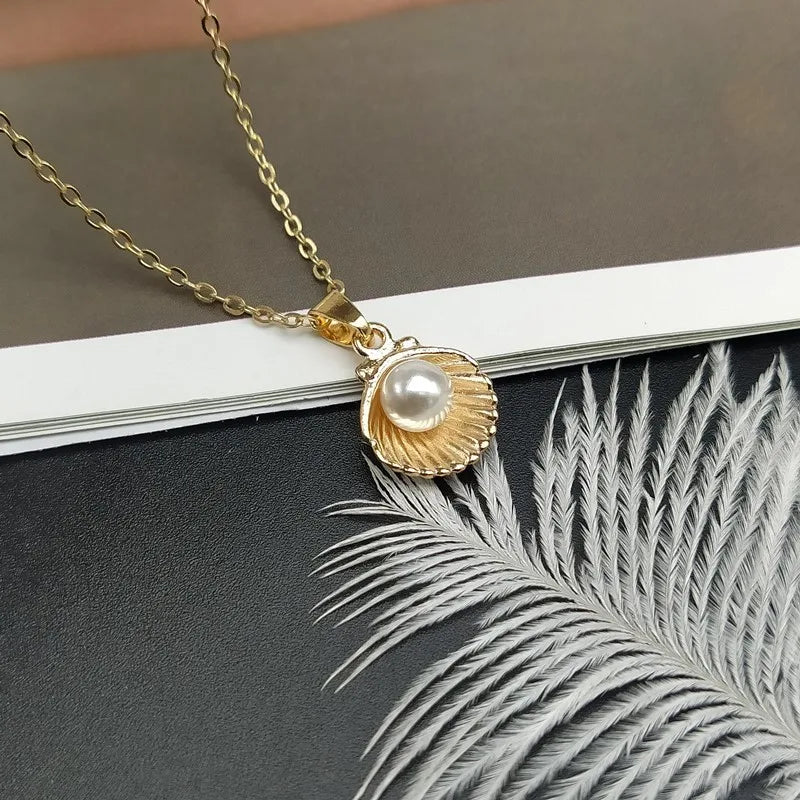 Shell Imitation Pearl Pendant Necklace For Women Fashion Collar Neck Jewelry