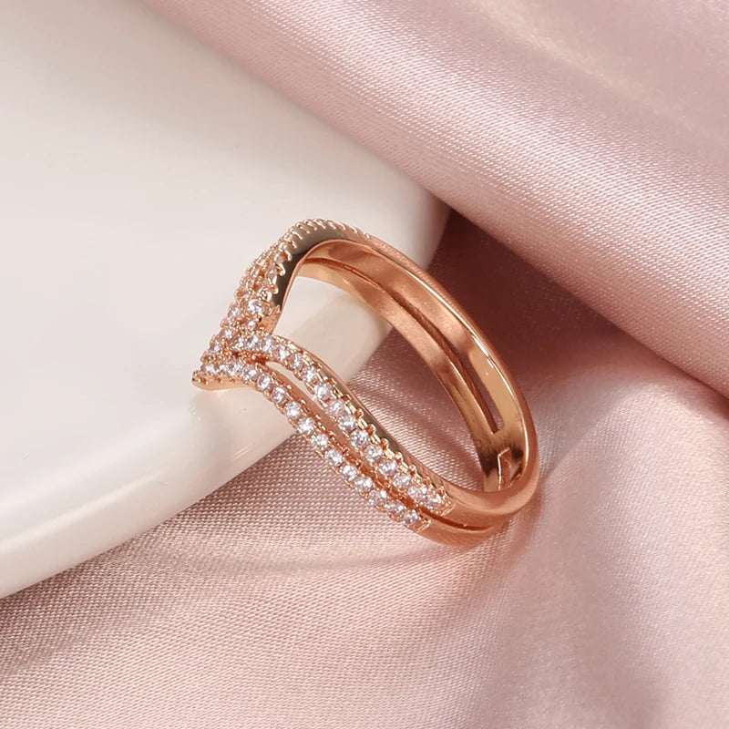 Rose Gold Ring Double Row Micro-wax Inlay Natural Zircon Hollow Rings Women Wedding Party Fine Jewelry-Dollar Bargains Online Shopping Australia