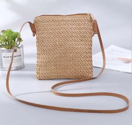 Summer Women New Fashion Straw Bag Rattan Woven Tote Purse New Crossbody Messenger Bag Plait Small Square Handbag Boho Beach-Dollar Bargains Online Shopping Australia