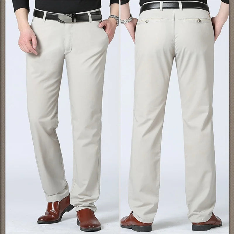 Mens Pants Cotton Casual Stretch Male Trousers Man Long Straight High Quality Plus Size Suit Pant-Dollar Bargains Online Shopping Australia