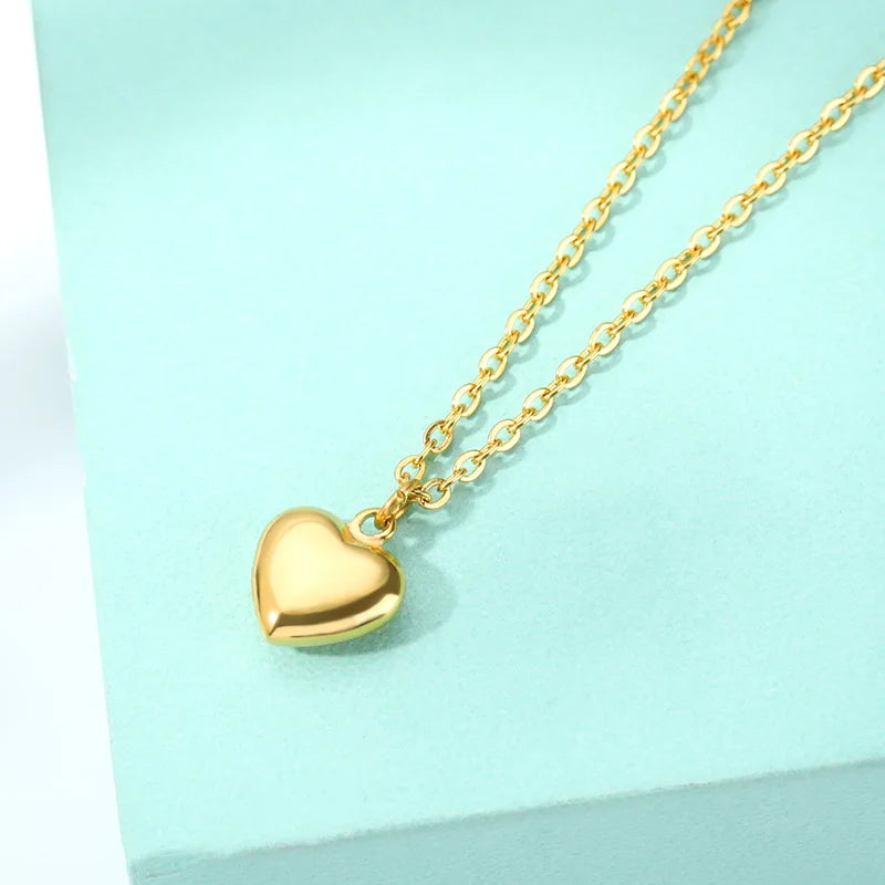 Woman Stainless Steel Love Heart Pendant Necklaces Virgin Girls Jewelry Rose Gold Color Chain Link