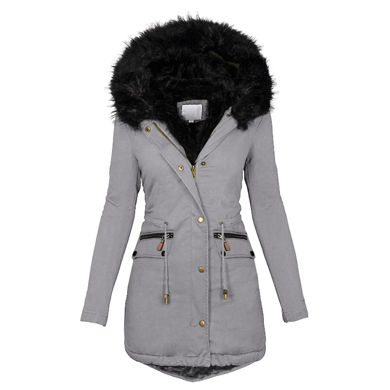 Fashion Jacket Parka Women Velvet Parka Coat With Drawstring Pockets Thick Warm Winter Jackets Down Jackets