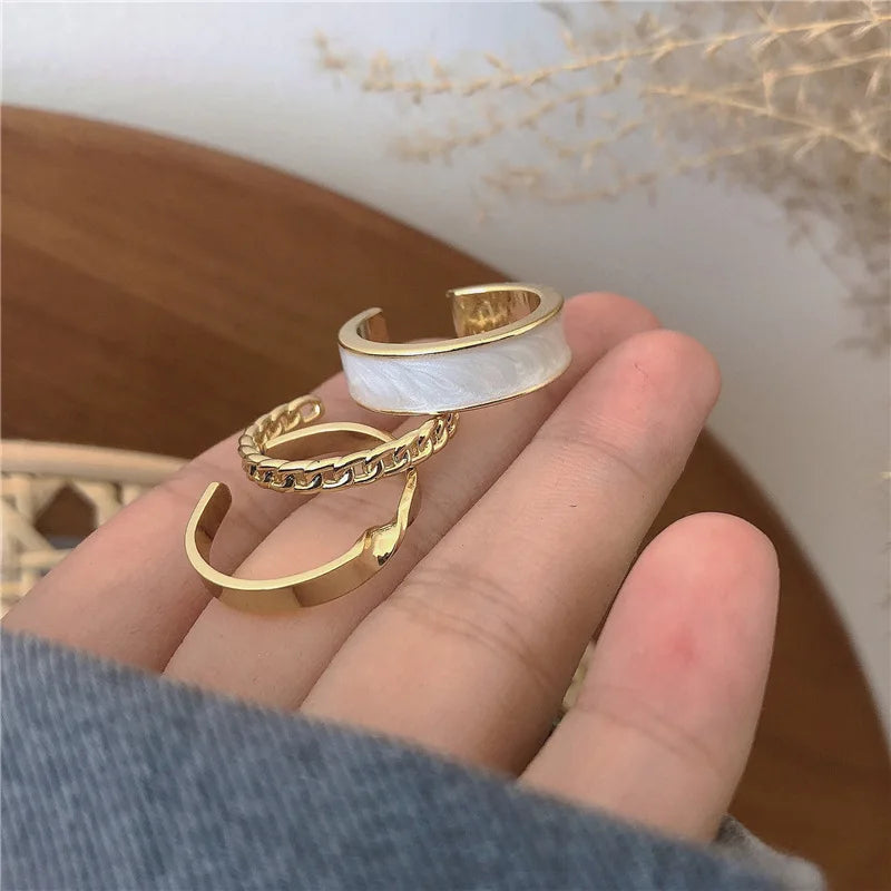 3pcs/set Bohemian White Enamel Round Metal Ring Sets Geometric Twist Open Adjustable Rings Sets for Women Girl Wedding Jewelry-Dollar Bargains Online Shopping Australia