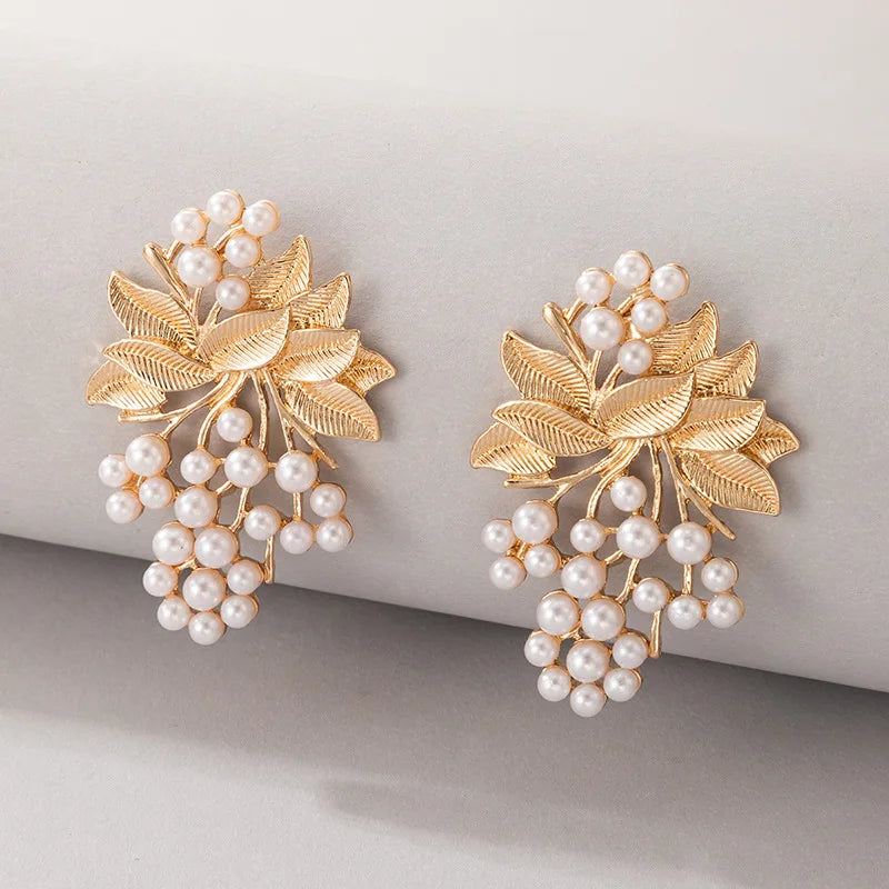 Earrings 2021 Trend Fairy Grunge Jewelry Sets Sweet Little Fresh Temperament Alloy Simplicity Leaf Inlaid Pearl Woman Earring-Dollar Bargains Online Shopping Australia