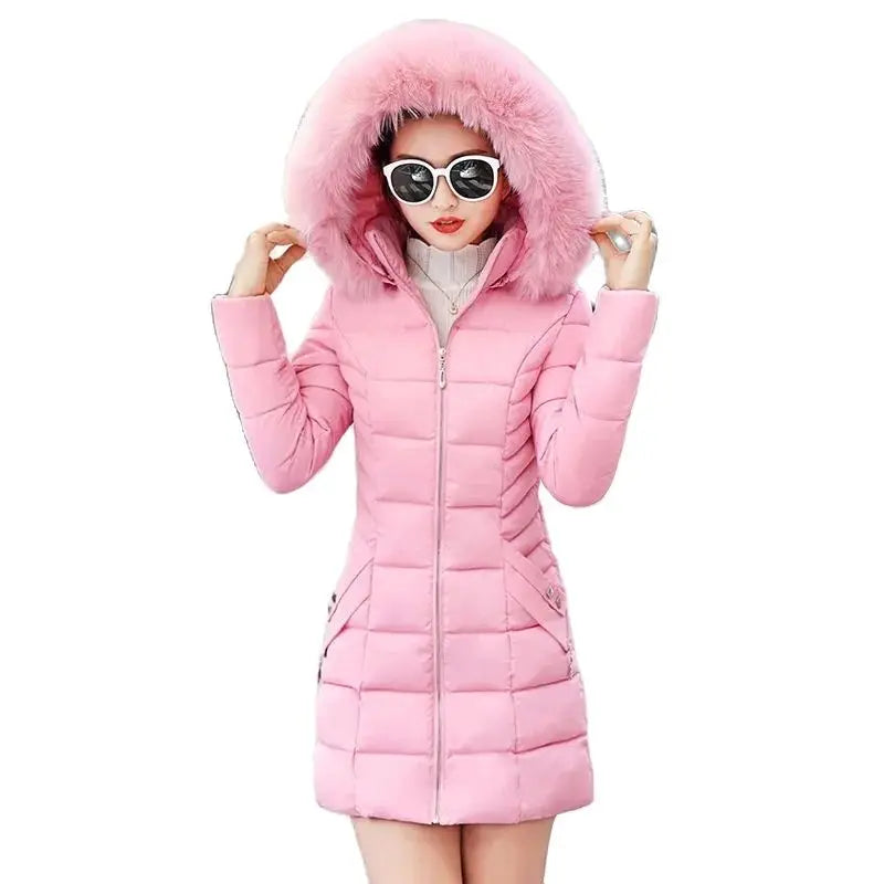 Winter Parkas Women Cotton-Padded Jacket Women's Fur Collar Cotton Liner Jacket Slim Long Thick Coat Hooded Female