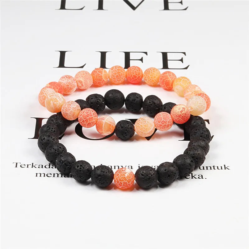 Bracelet Couples Distance Black White Natural Lava Stone Tiger Eye Beaded Yoga Bracelets for Men Women Elastic Rope Jewelry
