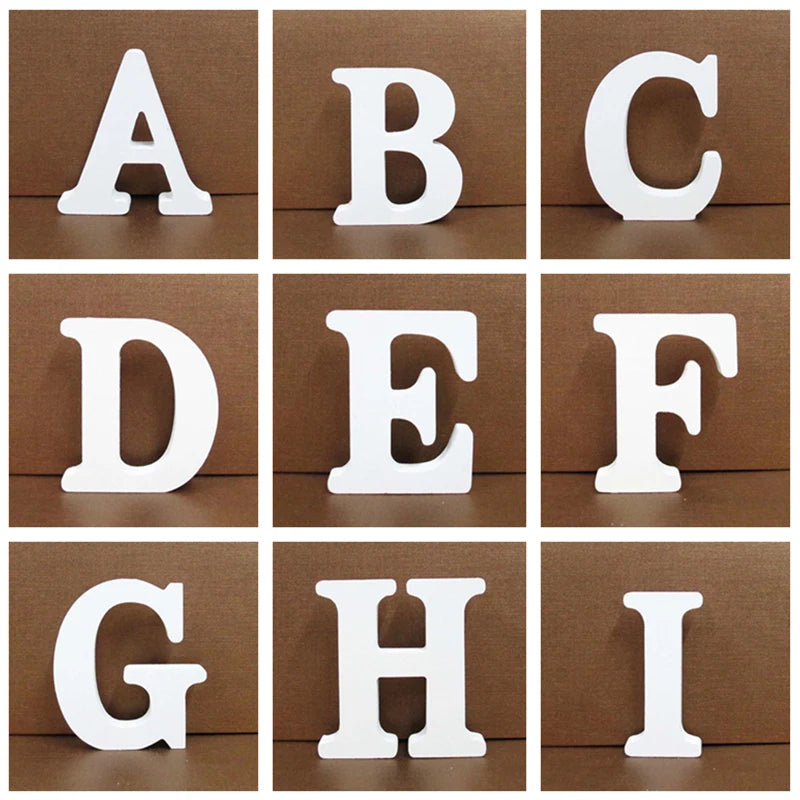 8cm White Wooden Letters English Alphabet DIY Personalized Name Design Art Craft Free Standing Wedding Birthday Home Decor