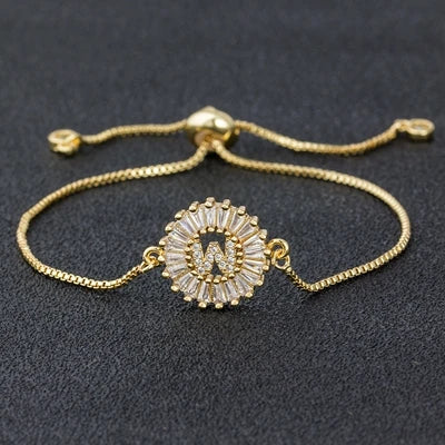 Initial Micro Pave Cubic Zircon Letter Men Charm Chain Bracelets Adjustable For Women Lovers Jewelry Gift Bangle-Dollar Bargains Online Shopping Australia