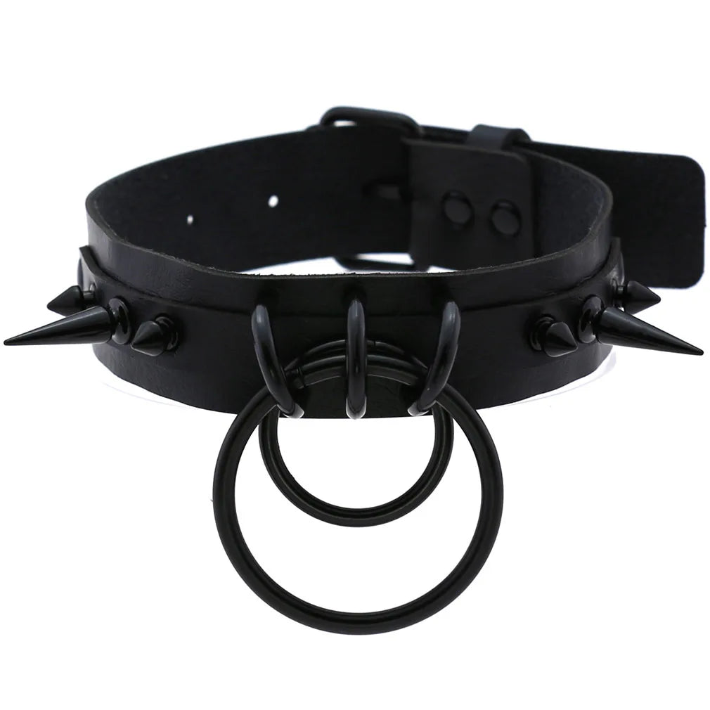 Halloween Emo Cosplay All Black Goth Choker Necklaces For Women Men Punk Spike Rivet Round Heart Bell Belt Necklaces Y2K Jewelry-Dollar Bargains Online Shopping Australia