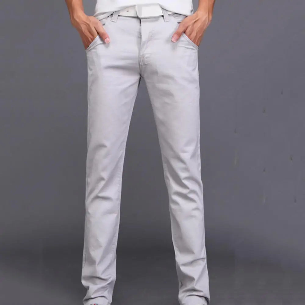 Casual Men Pants Autumn New Solid Color Button Cotton Straight Long Pants Pockets Business Trousers Fashion Male Plus Size Pants