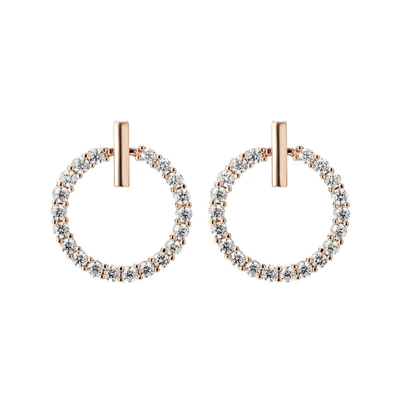 Sterling Silver Crystal Rhinestone Geometric Round Stud Earrings