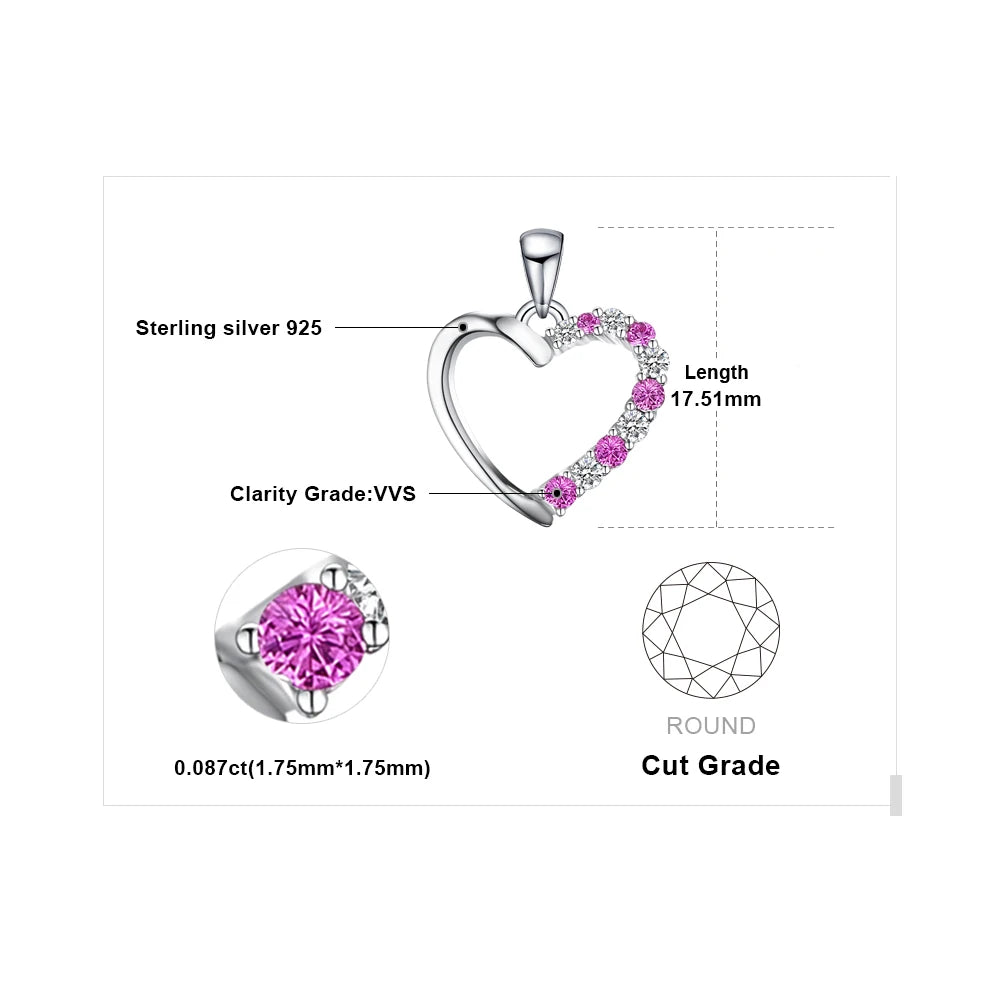 Heart Created Pink Sapphire 925 Sterling Silver Pendant Necklace for Women No Chain Yellow Gold Rose Gold Plated