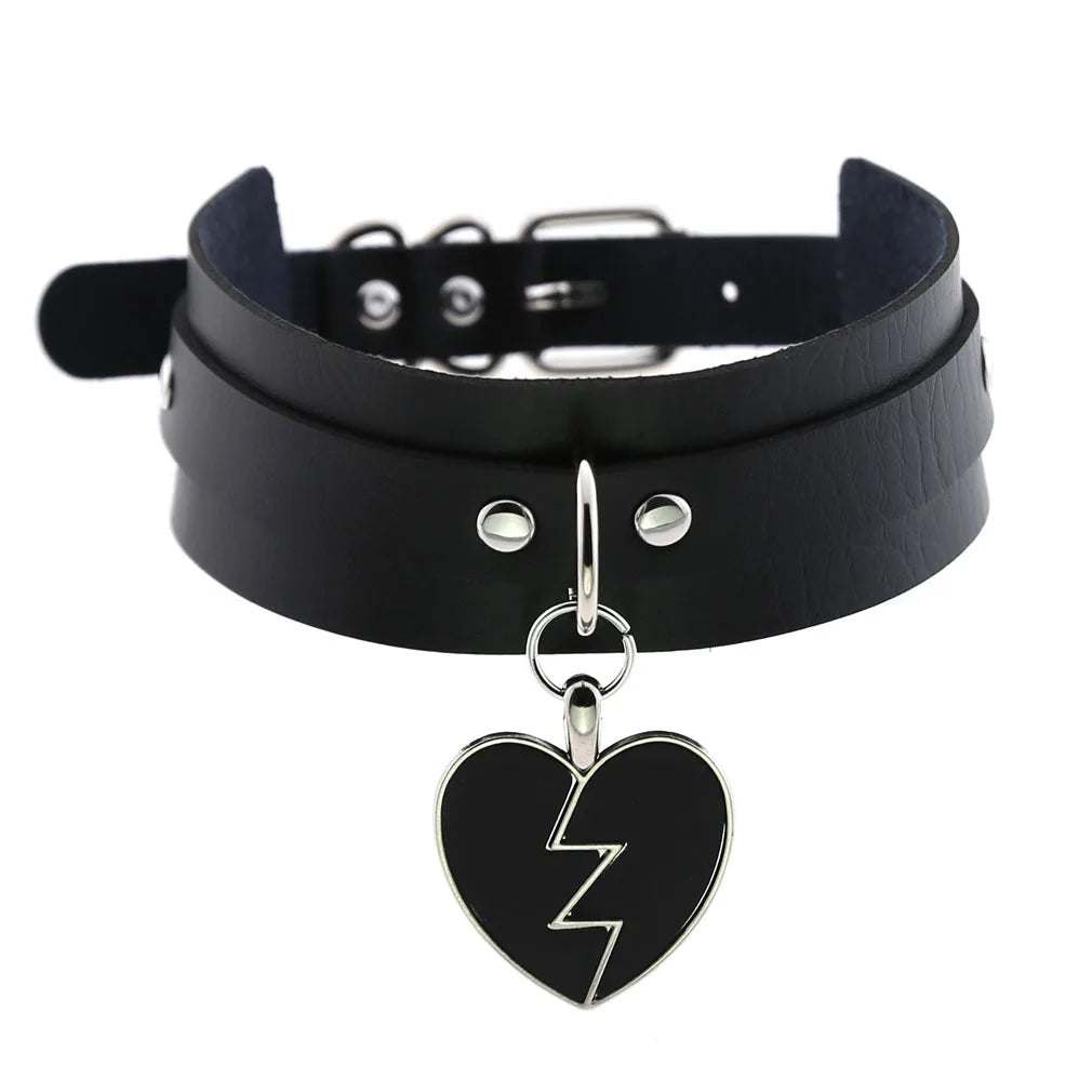 Halloween Emo Cosplay All Black Goth Choker Necklaces For Women Men Punk Spike Rivet Round Heart Bell Belt Necklaces Y2K Jewelry-Dollar Bargains Online Shopping Australia